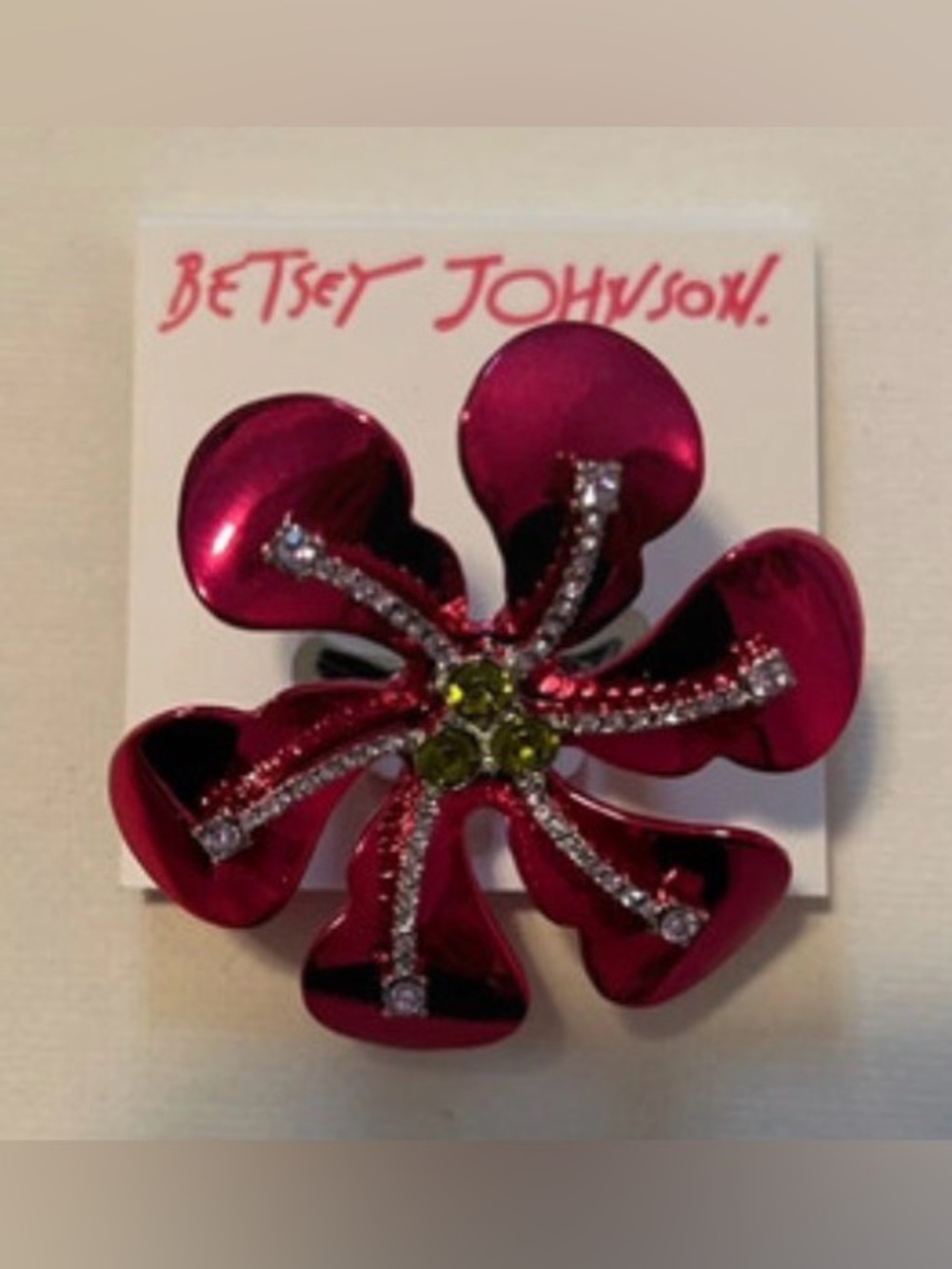 BETSEY JOHNSON Metallic Flower with Crystal Accents on Each Petal Ring NEW NWT